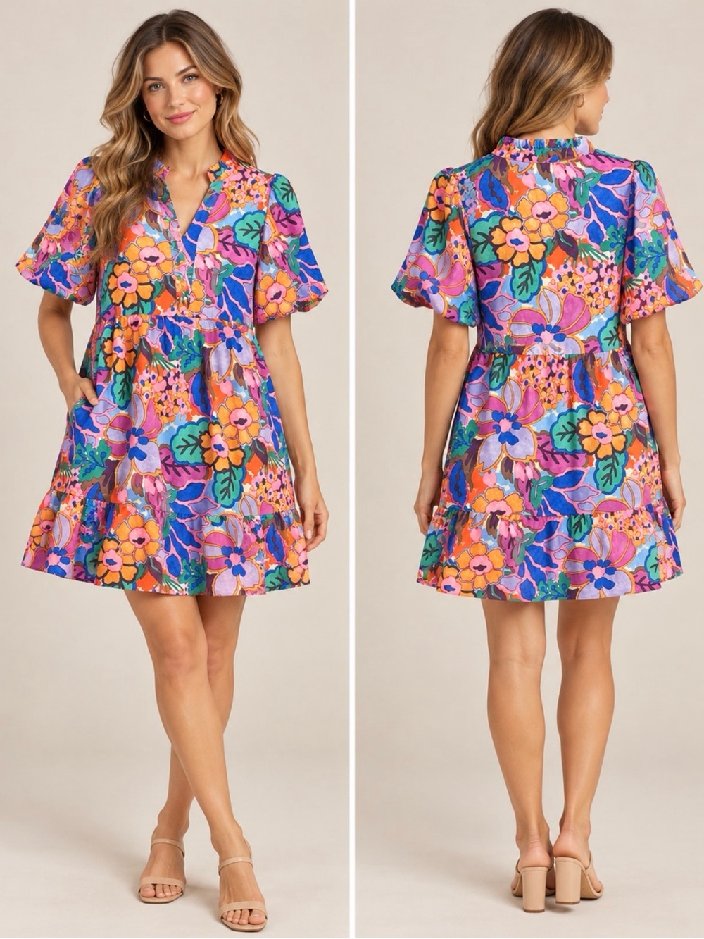 THML Multicolor Floral Mini Dress – Size Medium